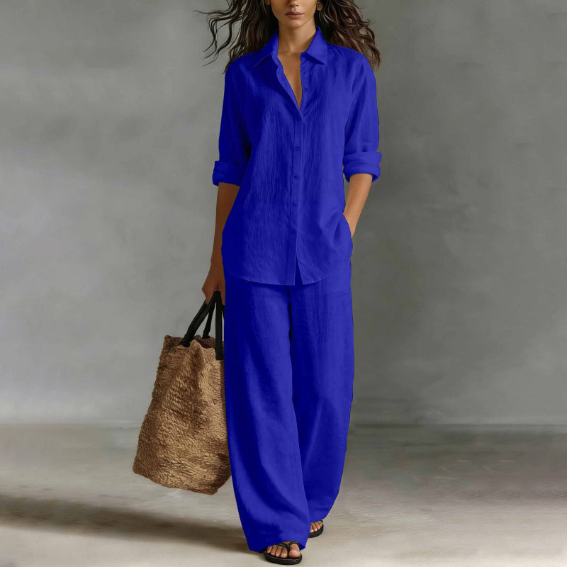 ✨👗Conjunto de camisa casual e calças largas para mulher