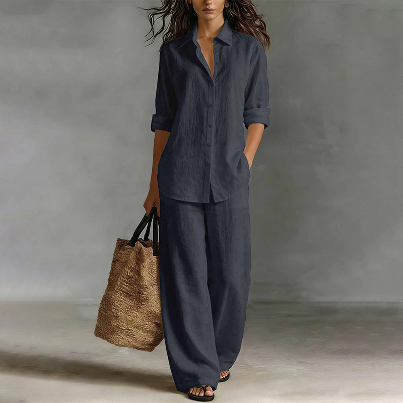 ✨👗Conjunto de camisa casual e calças largas para mulher