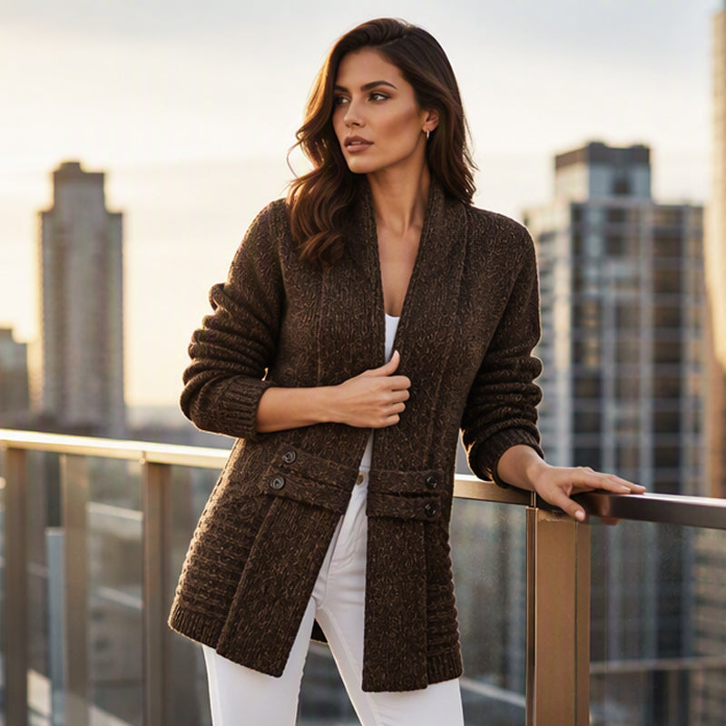 ✨👚Casaco de malha casual de dupla abotoadura para mulher
