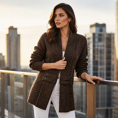 ✨👚Casaco de malha casual de dupla abotoadura para mulher