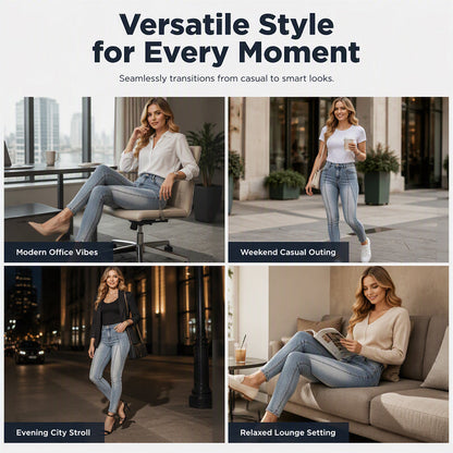 👖✨Calças de ganga justas de cintura alta para mulher – Ajuste perfeito para todas as curvas