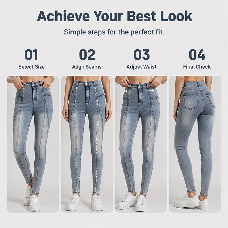 👖✨Calças de ganga justas de cintura alta para mulher – Ajuste perfeito para todas as curvas