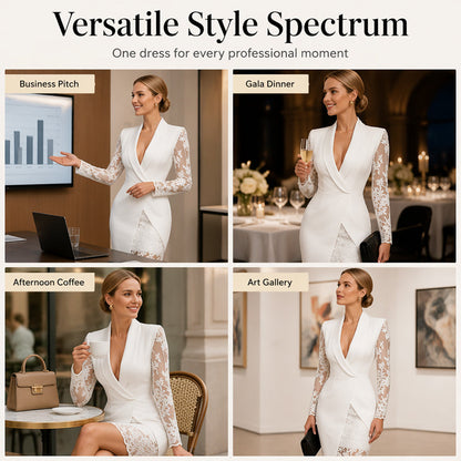 ✨👗Vestido justo e elegante para mulher, com decote em V e mangas de renda