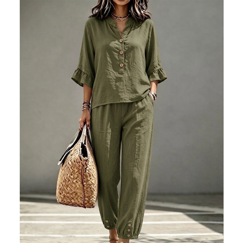✨👗Conjunto de duas peças para mulher: top e calças casuais