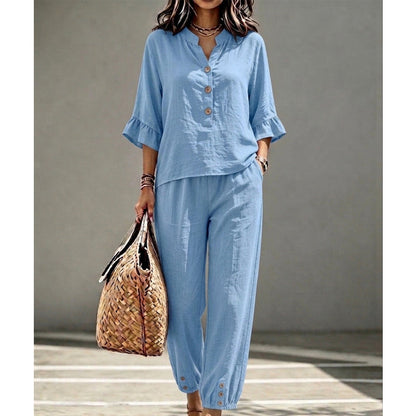 ✨👗Conjunto de duas peças para mulher: top e calças casuais