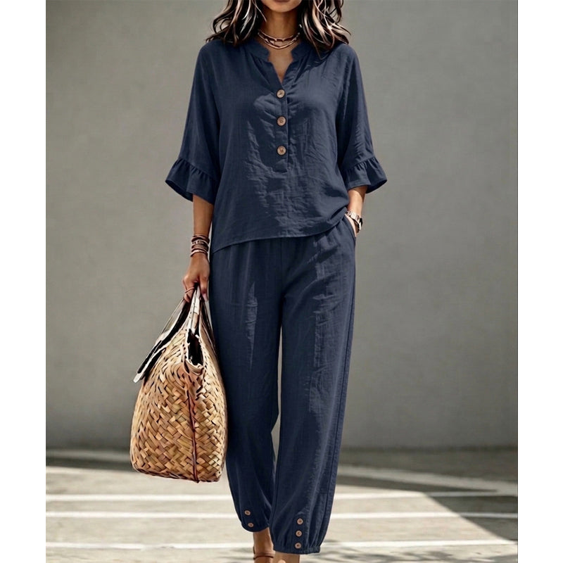 ✨👗Conjunto de duas peças para mulher: top e calças casuais