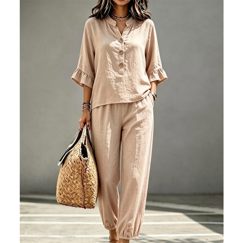 ✨👗Conjunto de duas peças para mulher: top e calças casuais