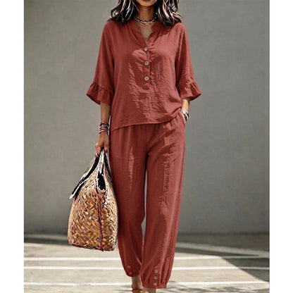 ✨👗Conjunto de duas peças para mulher: top e calças casuais