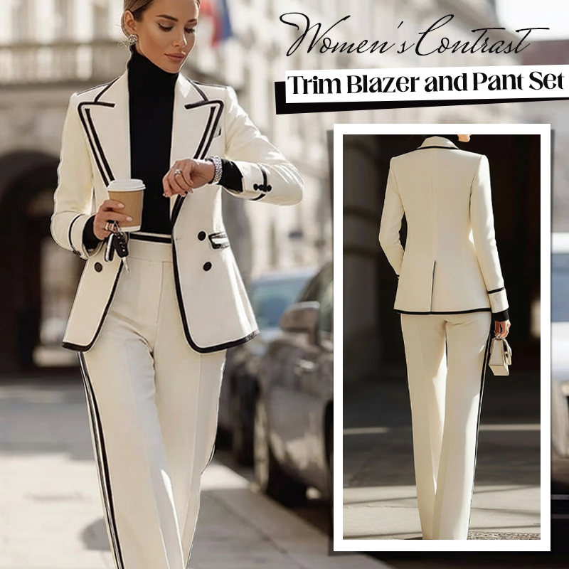 Conjunto de blazer e calças com acabamentos contrastantes para mulher