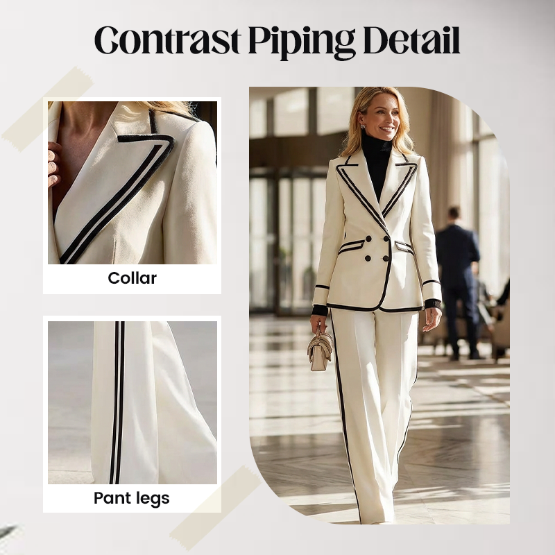 Conjunto de blazer e calças com acabamentos contrastantes para mulher