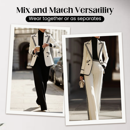 Conjunto de blazer e calças com acabamentos contrastantes para mulher