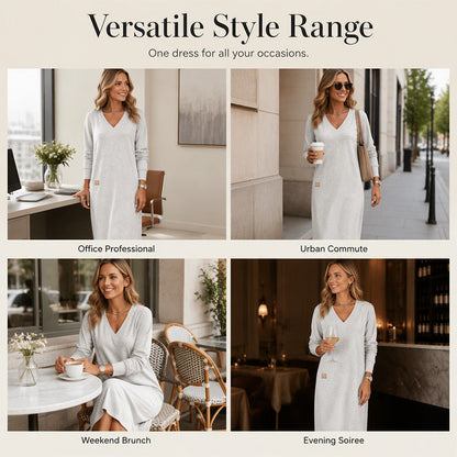✨👗Vestido midi com decote em V que realça a silhueta