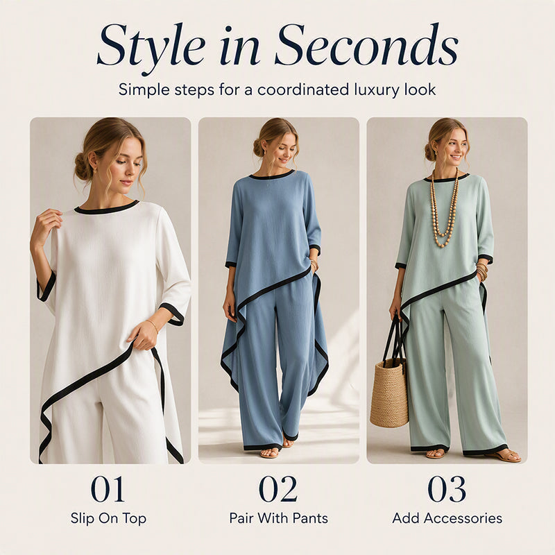 ✨👗Conjunto de túnica casual e calças de perna larga para mulher