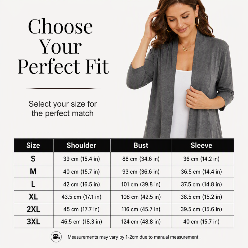 ✨👚Casaco de malha feminino com mangas 3/4 e abertura à frente
