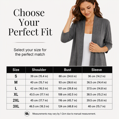 ✨👚Casaco de malha feminino com mangas 3/4 e abertura à frente