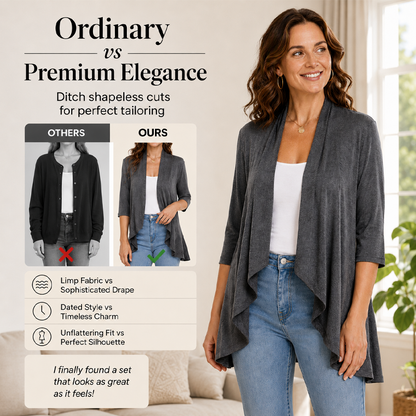 ✨👚Casaco de malha feminino com mangas 3/4 e abertura à frente