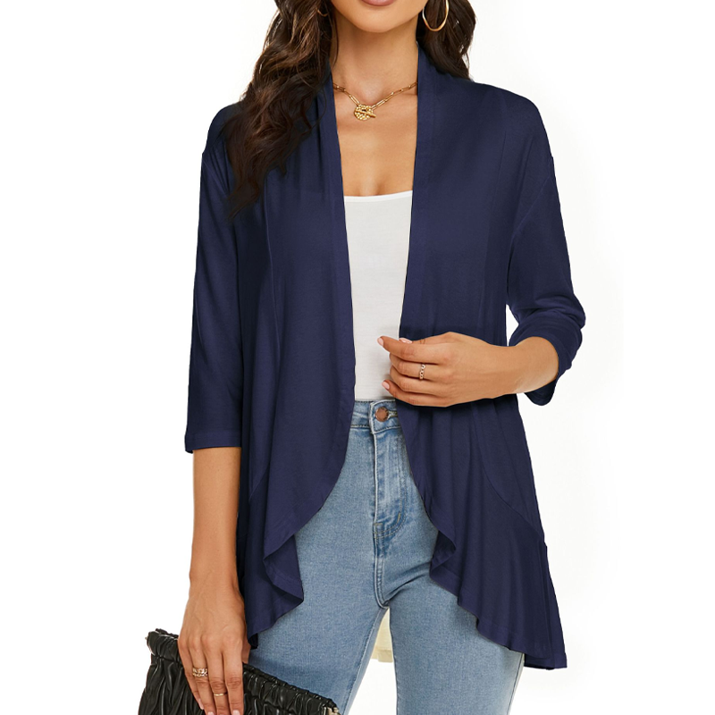 ✨👚Casaco de malha feminino com mangas 3/4 e abertura à frente