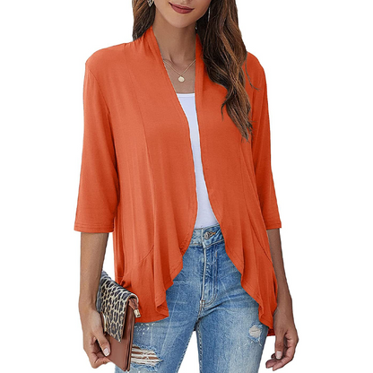 ✨👚Casaco de malha feminino com mangas 3/4 e abertura à frente