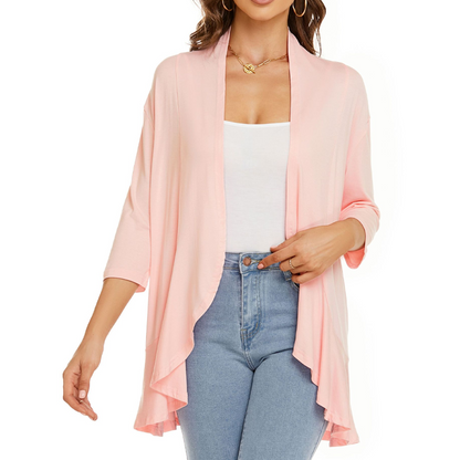 ✨👚Casaco de malha feminino com mangas 3/4 e abertura à frente