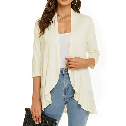 ✨👚Casaco de malha feminino com mangas 3/4 e abertura à frente