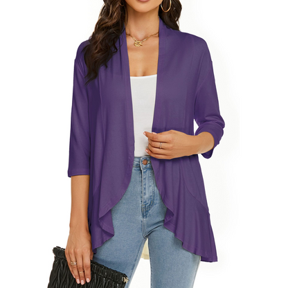 ✨👚Casaco de malha feminino com mangas 3/4 e abertura à frente