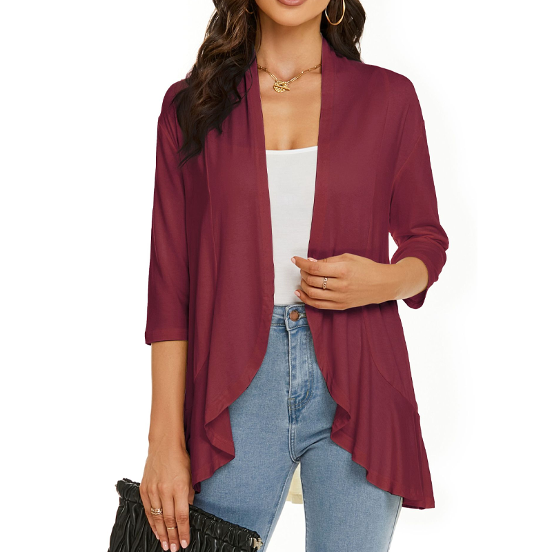 ✨👚Casaco de malha feminino com mangas 3/4 e abertura à frente