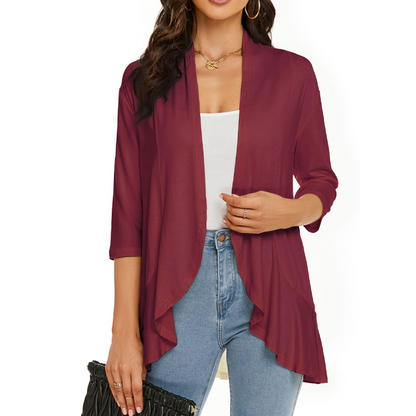 ✨👚Casaco de malha feminino com mangas 3/4 e abertura à frente