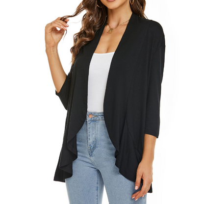 ✨👚Casaco de malha feminino com mangas 3/4 e abertura à frente