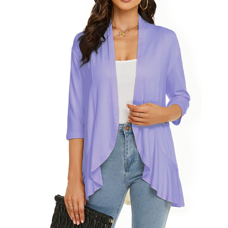 ✨👚Casaco de malha feminino com mangas 3/4 e abertura à frente