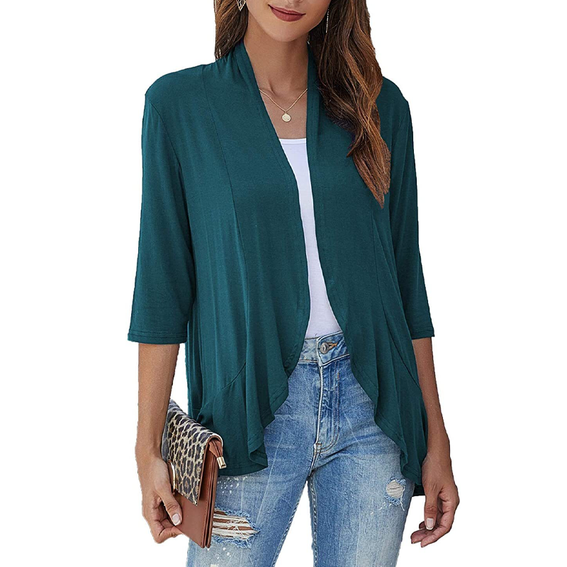 ✨👚Casaco de malha feminino com mangas 3/4 e abertura à frente
