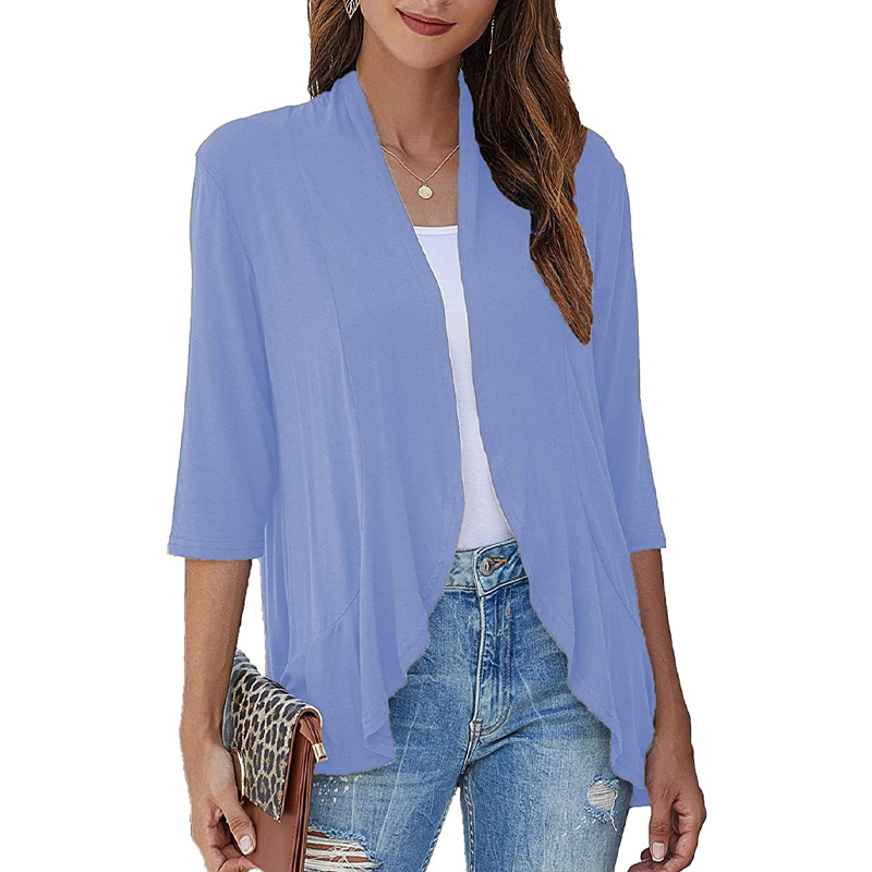 ✨👚Casaco de malha feminino com mangas 3/4 e abertura à frente