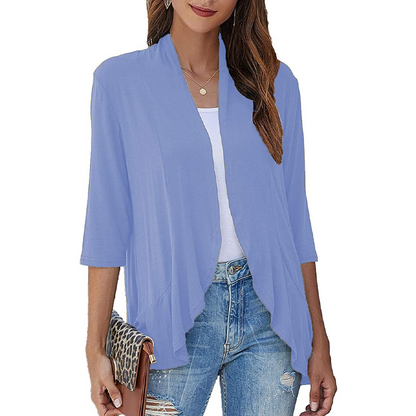✨👚Casaco de malha feminino com mangas 3/4 e abertura à frente