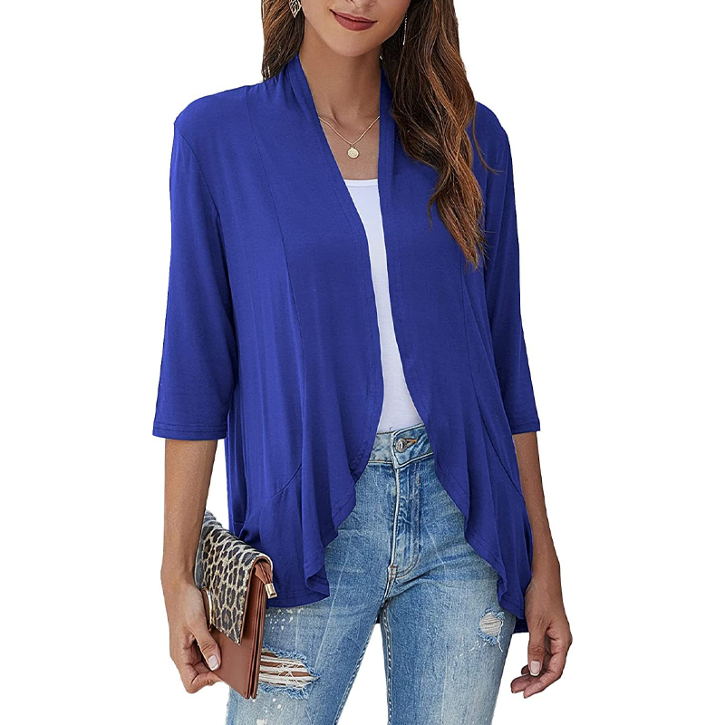 ✨👚Casaco de malha feminino com mangas 3/4 e abertura à frente