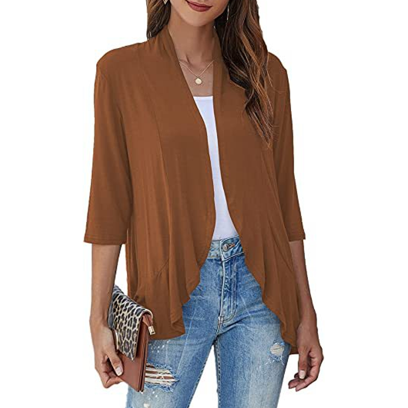 ✨👚Casaco de malha feminino com mangas 3/4 e abertura à frente