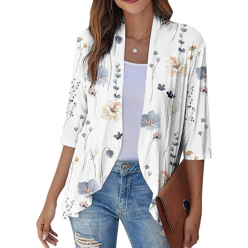 ✨👚Casaco de malha feminino com mangas 3/4 e abertura à frente