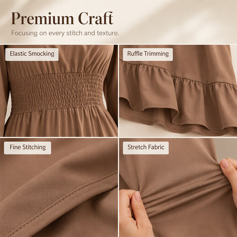 ✨👗Vestido feminino com decote quadrado, franzido e corte em A