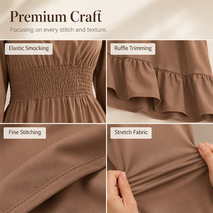 ✨👗Vestido feminino com decote quadrado, franzido e corte em A