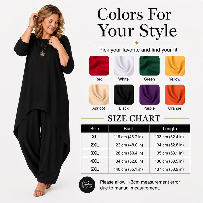 ✨👗Conjunto feminino elegante composto por um top assimétrico e calças de perna larga