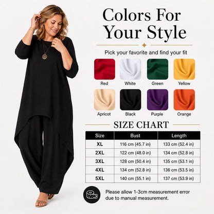 ✨👗Conjunto feminino elegante composto por um top assimétrico e calças de perna larga