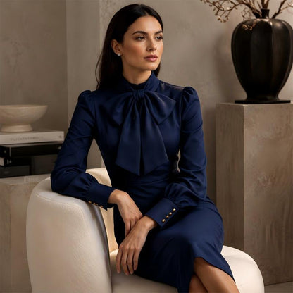 ✨👗Vestido justo feminino elegante com decote em laço