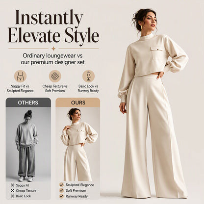 ✨👗Conjunto de top curto casual e calças largas para mulher