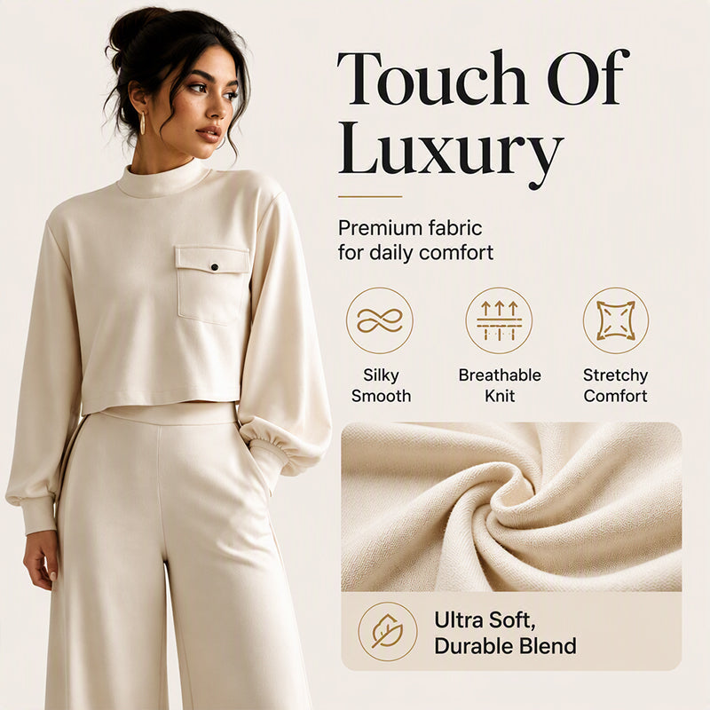 ✨👗Conjunto de top curto casual e calças largas para mulher