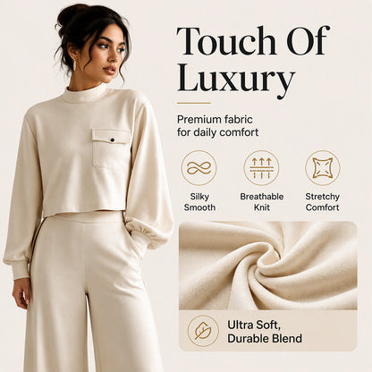 ✨👗Conjunto de top curto casual e calças largas para mulher