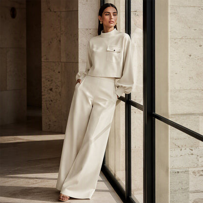 ✨👗Conjunto de top curto casual e calças largas para mulher