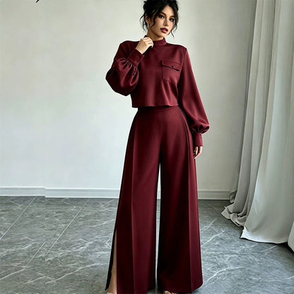 ✨👗Conjunto de top curto casual e calças largas para mulher