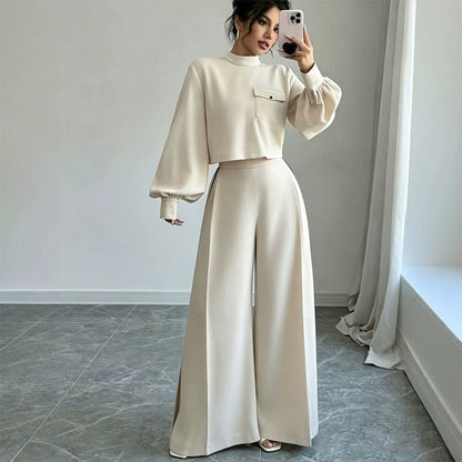 ✨👗Conjunto de top curto casual e calças largas para mulher