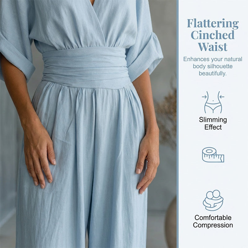 ✨👗 Macacão feminino de decote em V, cintura alta e pernas largas