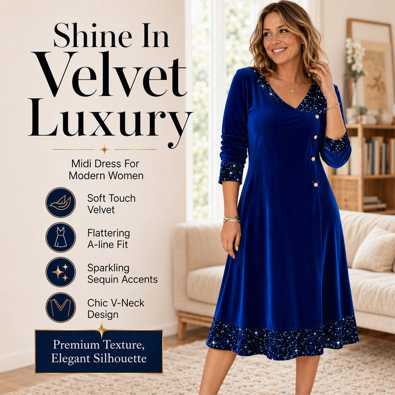 ✨👗Vestido elegante de decote em V com lantejoulas para mulher
