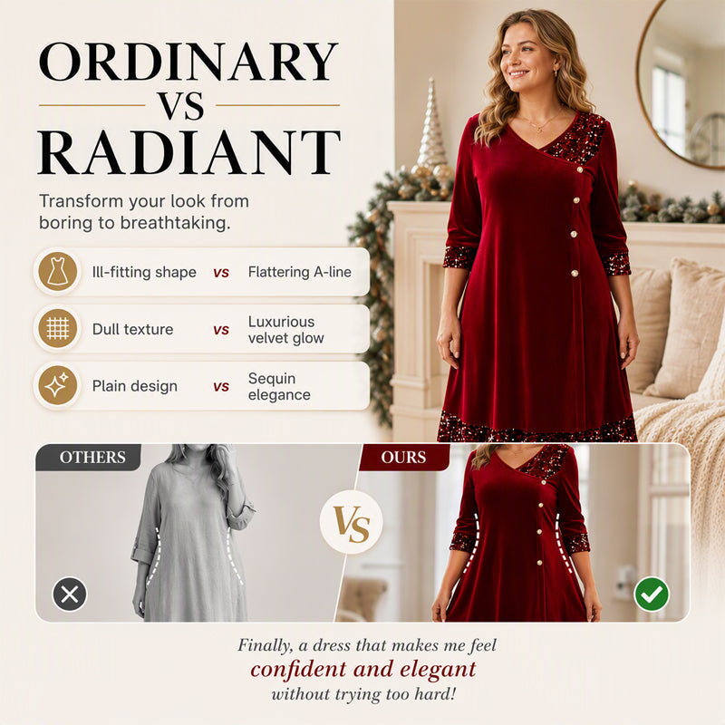 ✨👗Vestido elegante de decote em V com lantejoulas para mulher