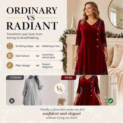 ✨👗Vestido elegante de decote em V com lantejoulas para mulher
